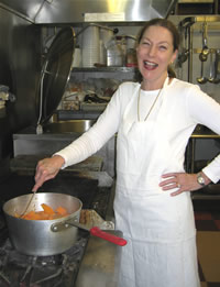 at the stove